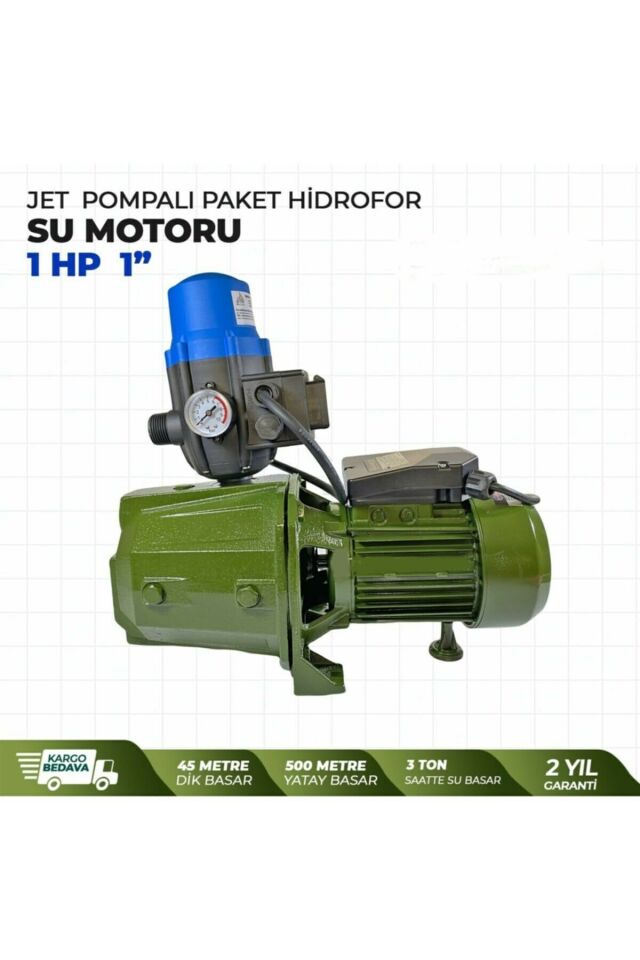 Alman Type Jet Pompalı Otomatik Paket Hidrofor Su Motoru 1 Hp 1'' Eldiven + Kontrol Kalemi