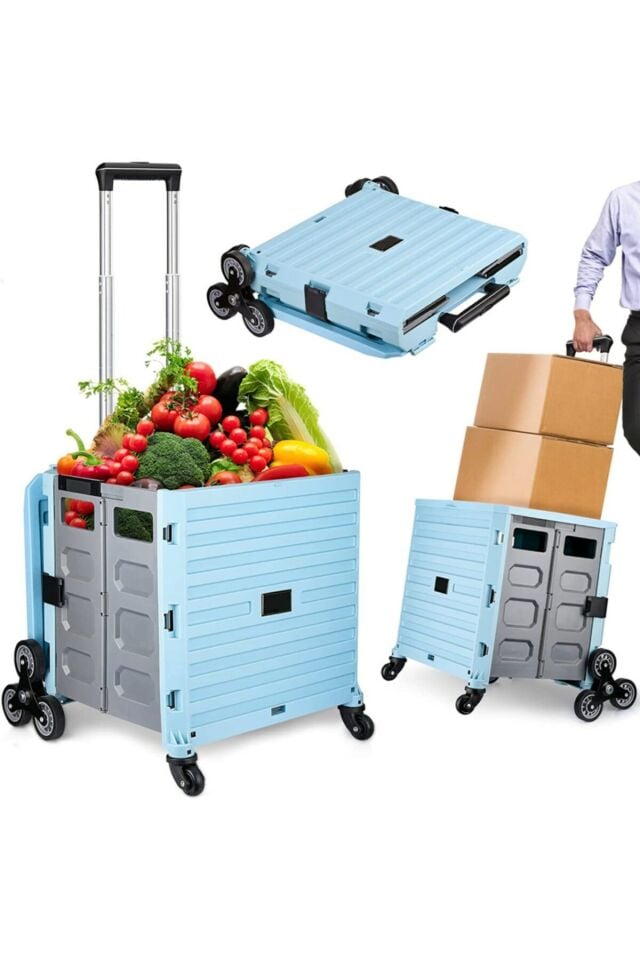 Merdiven Çıkabilen Katlanır Çok Fonksiyonlu Koli Yük Paket Taşıma Pazar El Arabası 100kg 55l