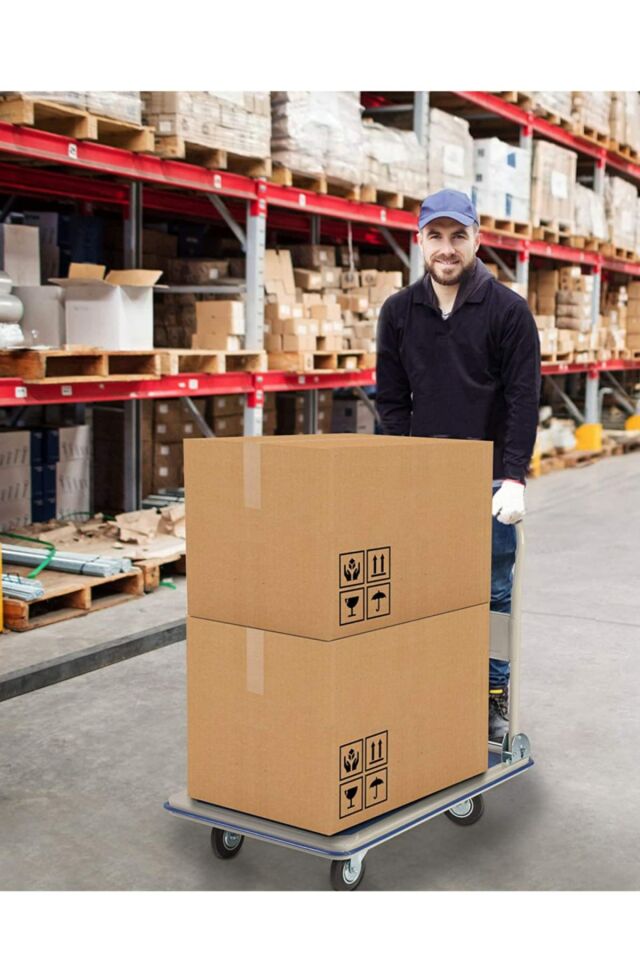 300 Kg Kapasiteli Katlanır Tabla Koli Yük Paket Taşıma El Arabası Kaydırmaz Taban Depo El Arabası