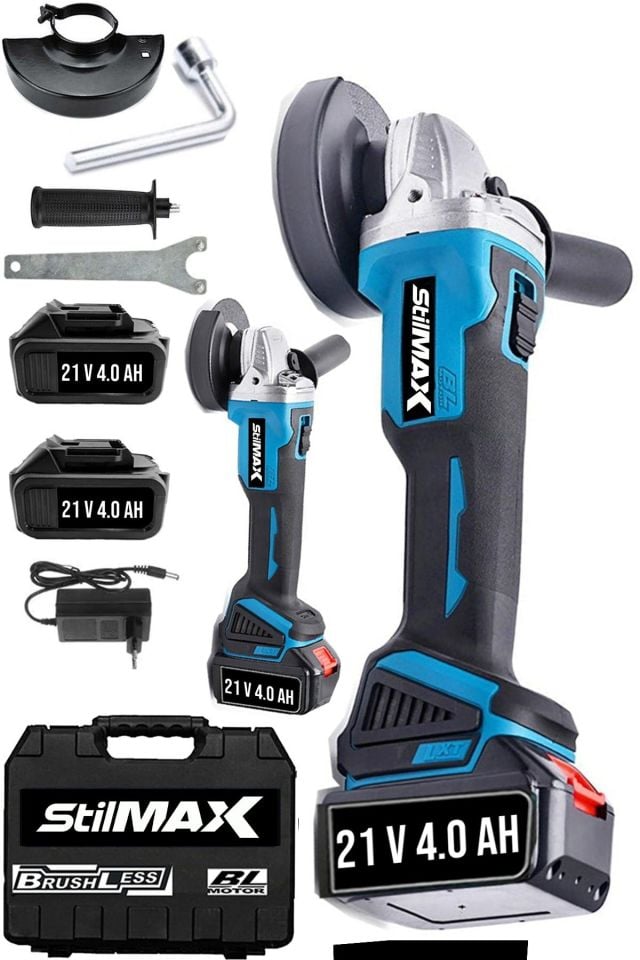 21v 4 Ah Brushless Motor Turbo Şarjlı Metal Başlık Çift Akülü Spiral Taşlama Metal Kesme 125mm