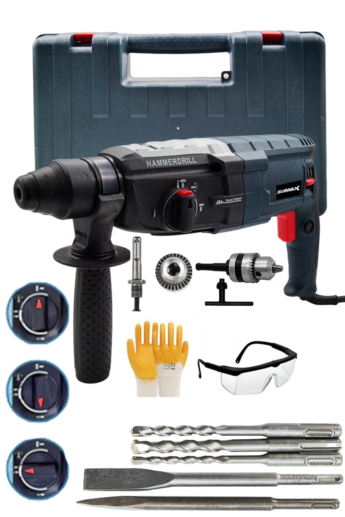 Germany 4000w 5.5j Bakir Sargı Kırıcı Delici Hiltı Matkap Metal Şanzumanlı + 5 Adet Uç Yedek Mandren