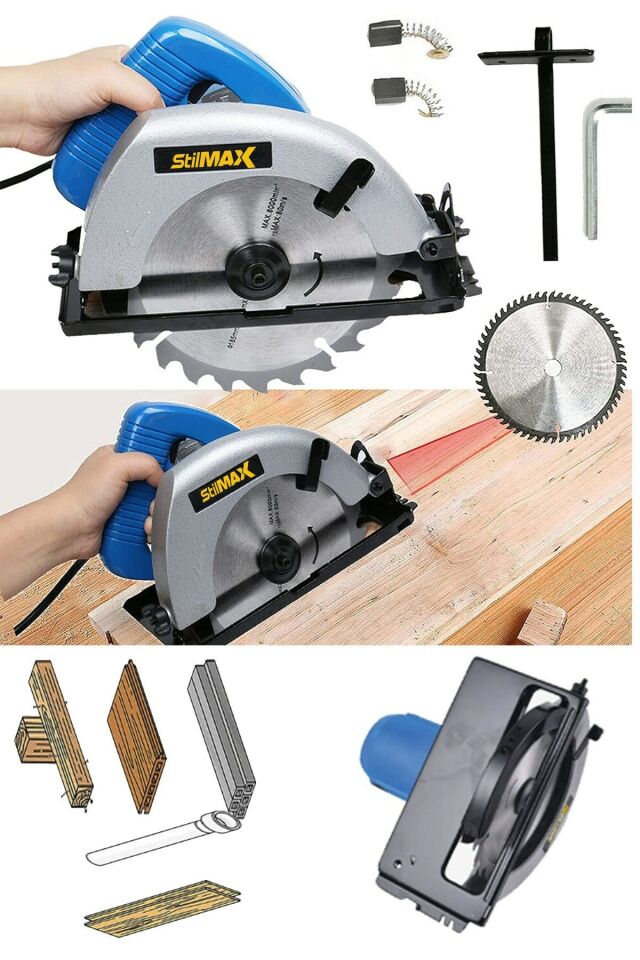 Metal Çift Dişli Sistem Bakır Motor Ahşap Sunta Kesme Daire Testere Makinesi 1600 Watt 185mm