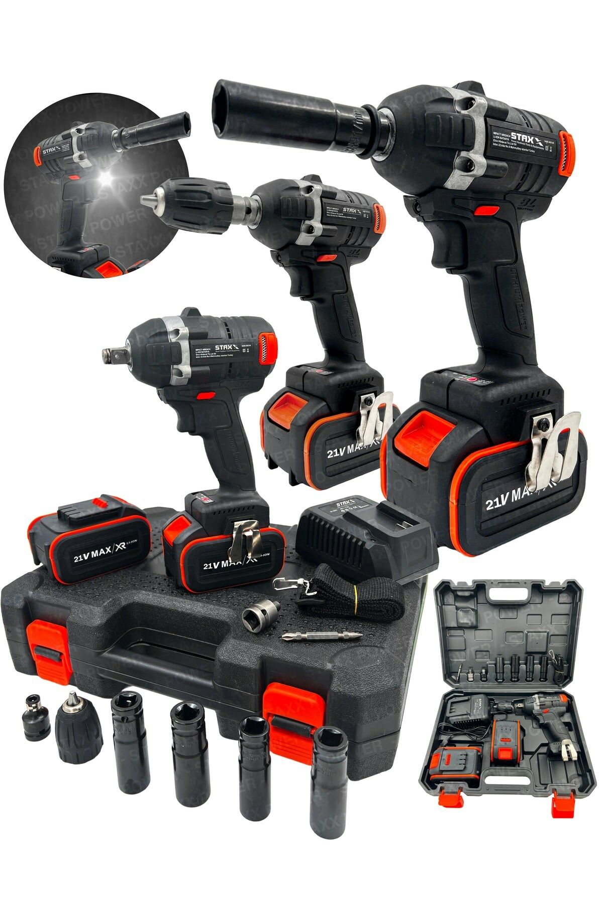 Yüksek Güçlü 21v 3ah 2xçift Akülü Kömürsüz Motor Akülü Vidalama + 1/2 Darbeli Somun Sıkma Sökme Set
