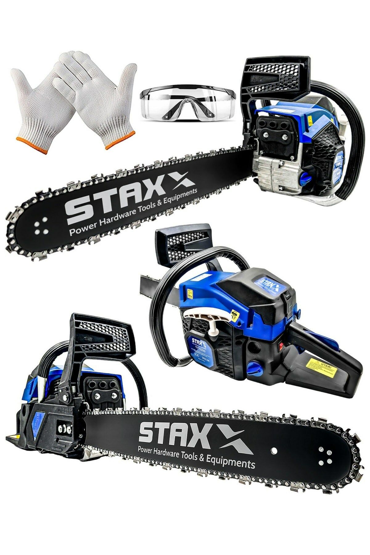 Blue Turbo520 Seri Çift Egzos Ağaç Odun Dal Kesme Makinesi Benzinli Hızar Testere 52cc 3.2 Hp 50cm