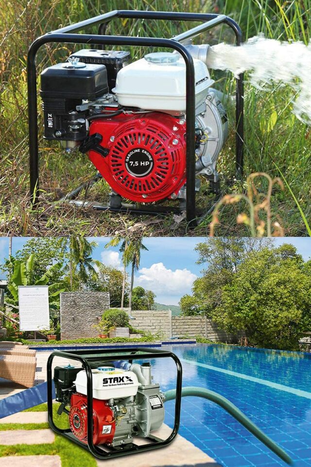 Stx20p 2 Parmak Metal Çift Çarklı Sistem Benzinli Su Pompası Motopump 7.5hp Güçlü Motor 7mt Emiş