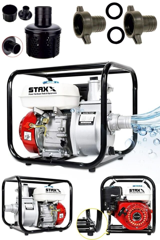 Stx20p 2 Parmak Metal Çift Çarklı Sistem Benzinli Su Pompası Motopump 7.5hp Güçlü Motor 7mt Emiş