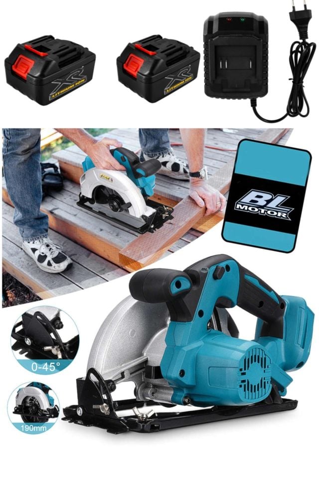 Hd-xr Lion Çift Akü Kömürsüz Fast Motor 185mm Akülü Daire Testere Sunta Ahşap Kesme Testere 48v 10ah