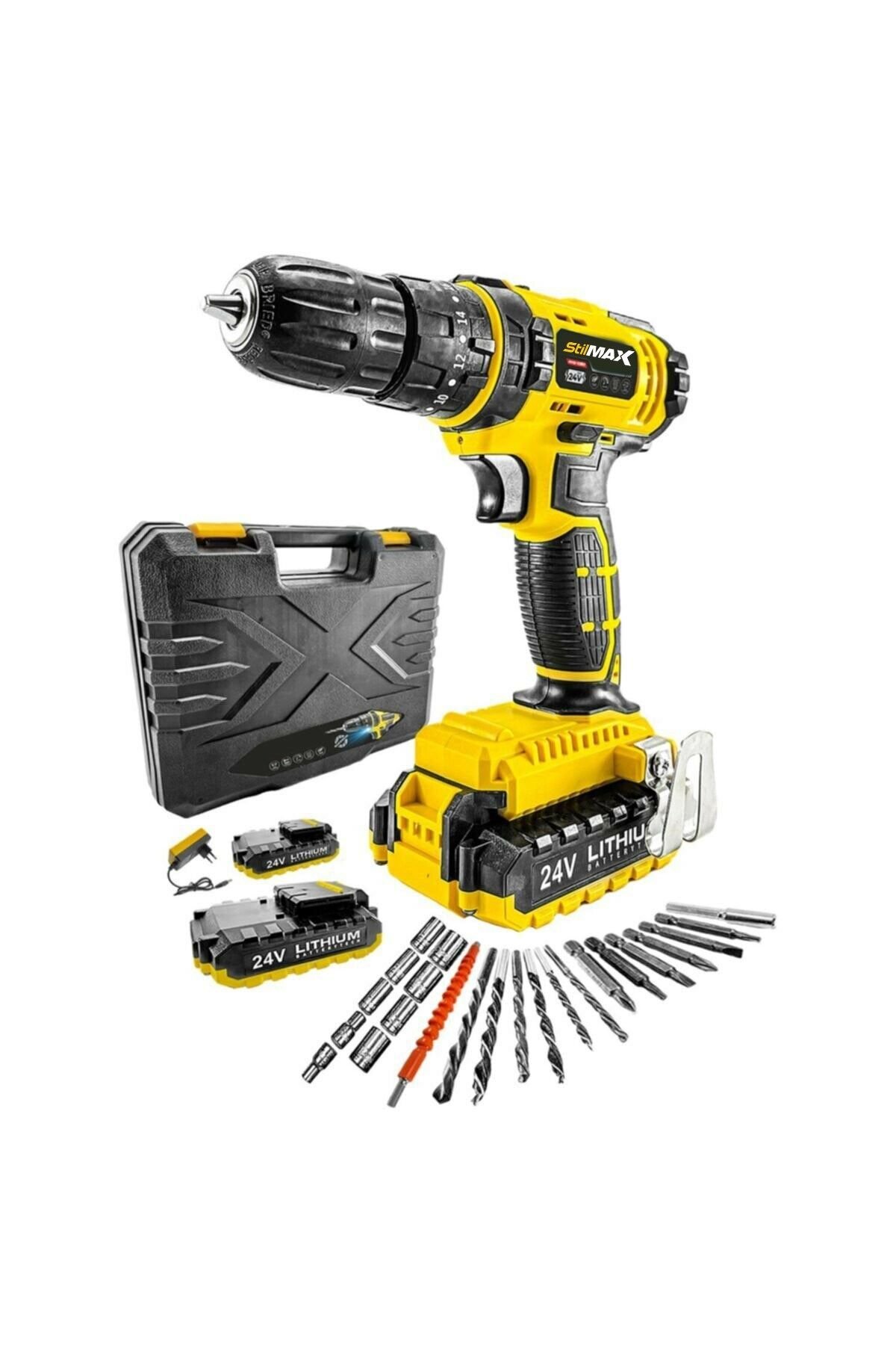 Stilmax STM1069 24V 5 Ah Li-ion Çift Akülü Darbeli Matkap Vidalama + 24 Parça Set