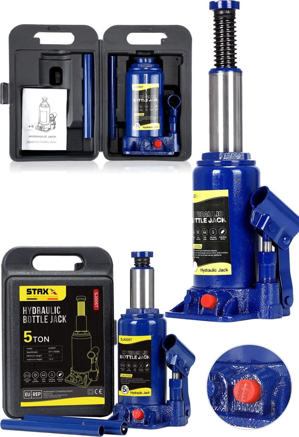Çelik Dişli 5 Ton Kapasiteli Araba Krikosu 2 Yıl Garantili Germany Quality 41.3 cm Max Çantalı Set