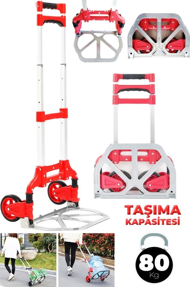 FT80EB 80KG Kapasiteli Teleskopik, Katlanır El Arabası Koli Yük Paket Taşıma El Arabası 80KG