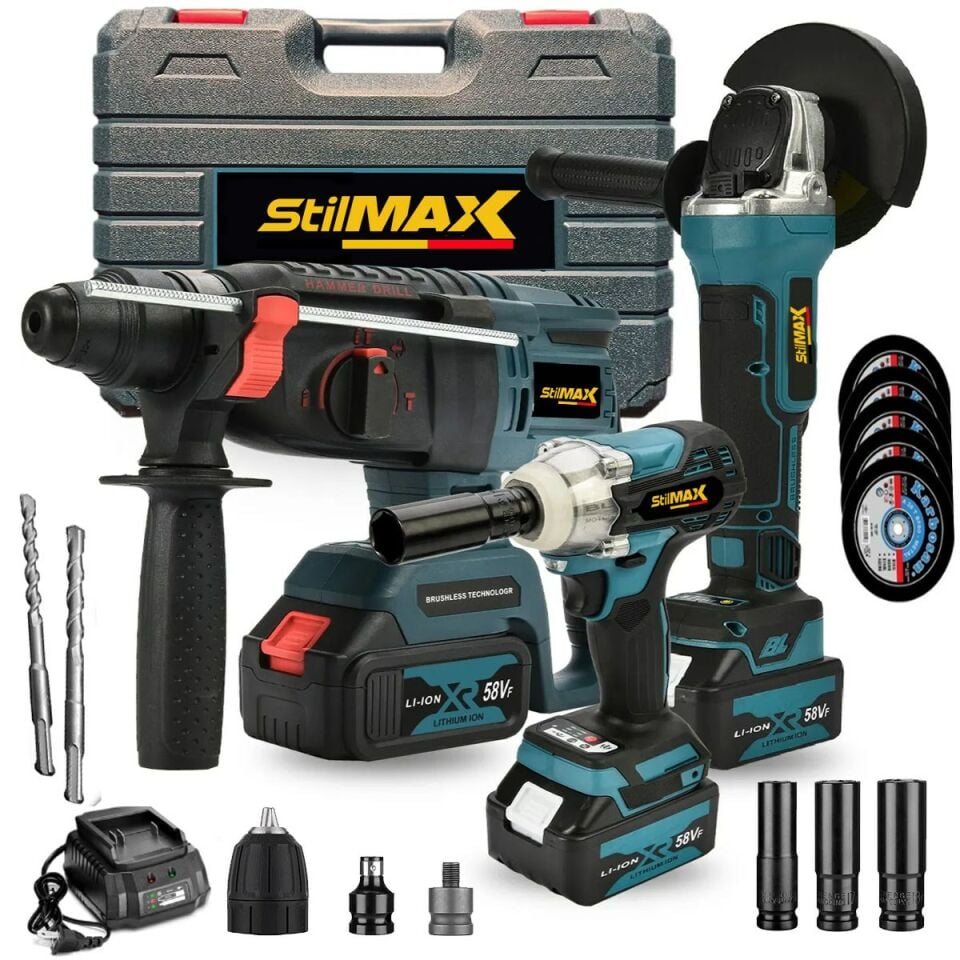 Stilmax Mega 3'lü Kırıcı Delici + Somun Sıkma + Taşlama Akülü Set