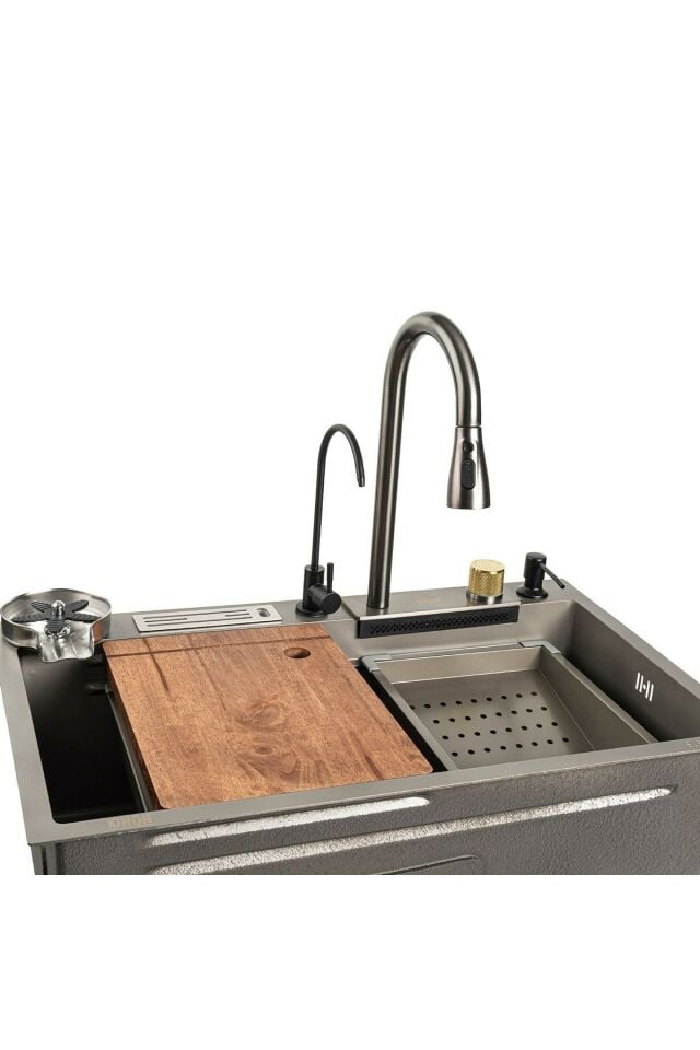 Paslanmaz Çelik Sus304 Teknolojik Akıllı Şalale Evye Seti 75x45cm 8 Fonksiyonlu Mutfak Evyesi
