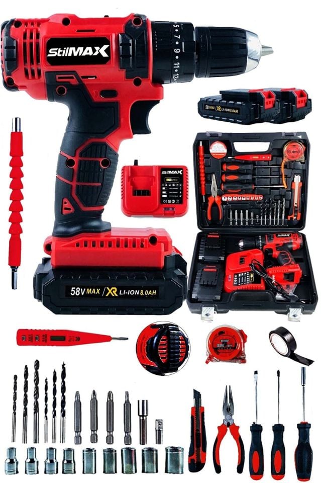 Stilmax STN2069 Bakır Sargılı Turbo Şarjlı Setli Darbeli Matkap 58 V