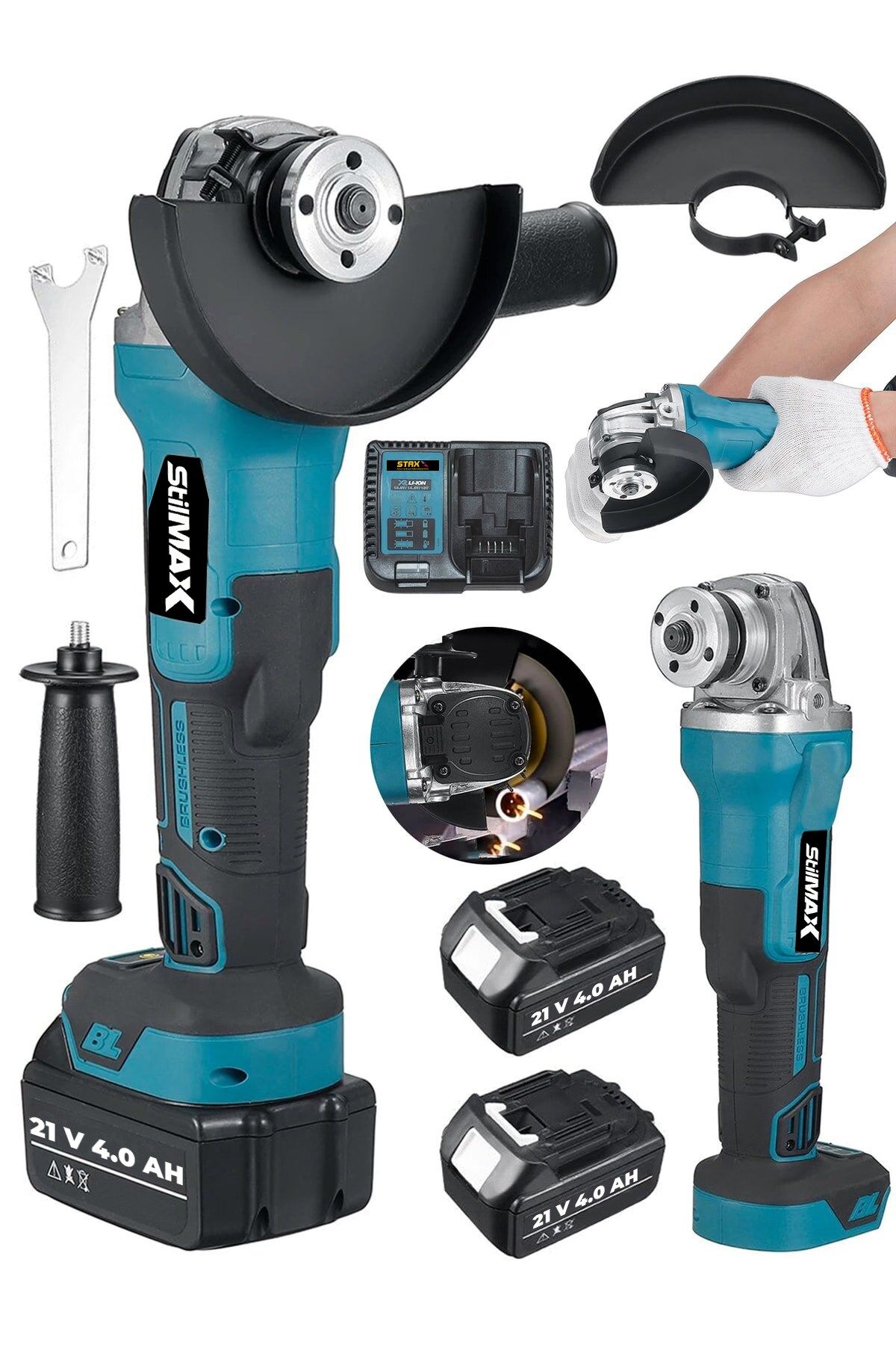 Stilmax ST-AT21T 21 V 4 Ah Çift Akülü Metal Kesme Spiral Taşlama Makinesi