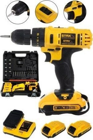 Type 24V 5 Ah Matkap Vidalama Çift Şanzımanlı Samsung Çift Akülü Şarjlı Matkap + 24 Parça Set