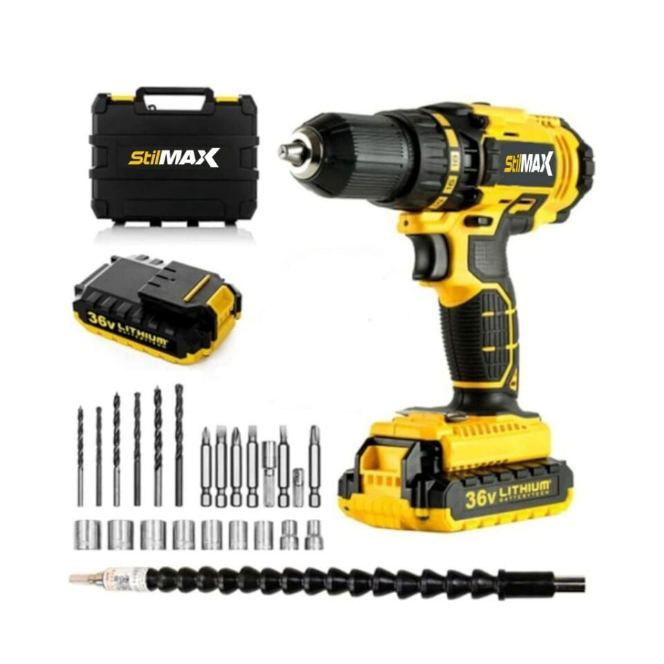 Sitilmax XR365 36 V 5 Ah Darbeli Çift Li-on Akülü Şarjlı Vidalama Matkap + 27 Parça Set