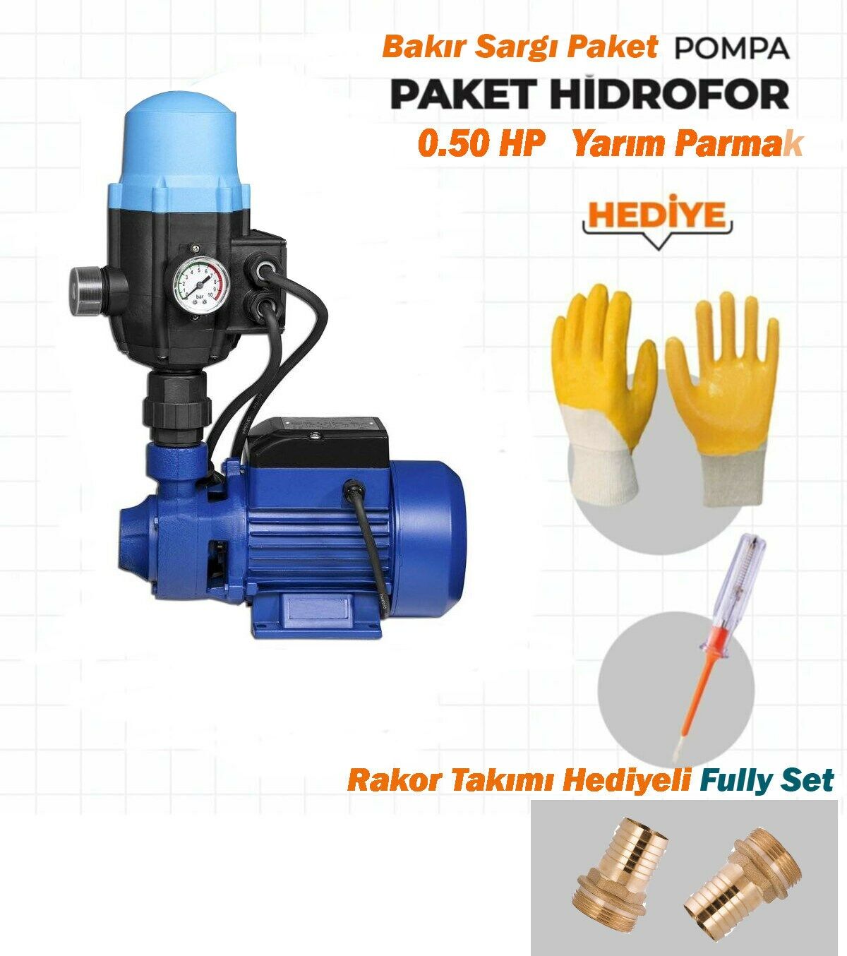 Metal Dişli Sistem Su Pompası Paket Hidrofor Otomatik Sistem Su Pompası 0.5hp Tam Bakır Sargı+Rakor