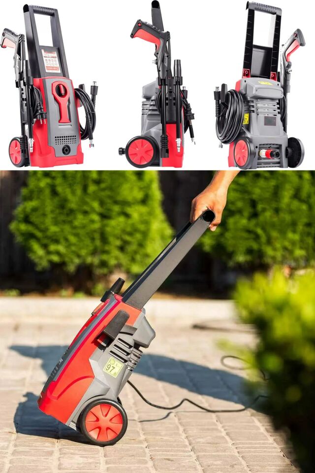 Yüksek Basınçlı BL Bakır Motor 3000W 150bar Tekerlekli Araba Oto Ve Bahçe Yıkama Makinesi