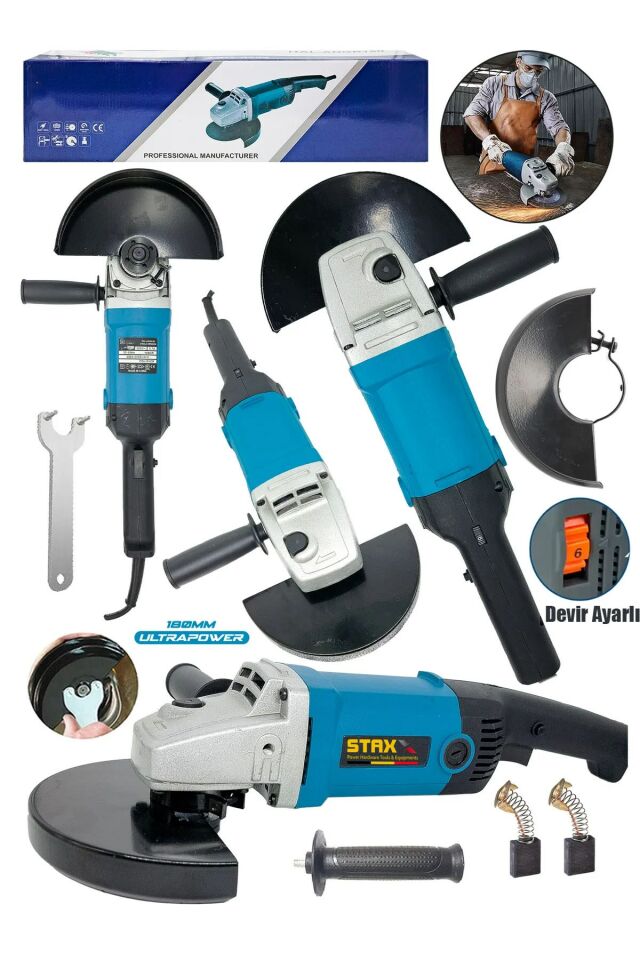 3500 W 180 mm Büyük Boy Devir Ayarlı Taşlama Makinesi Metal Kesme Spiral Jet Taşı
