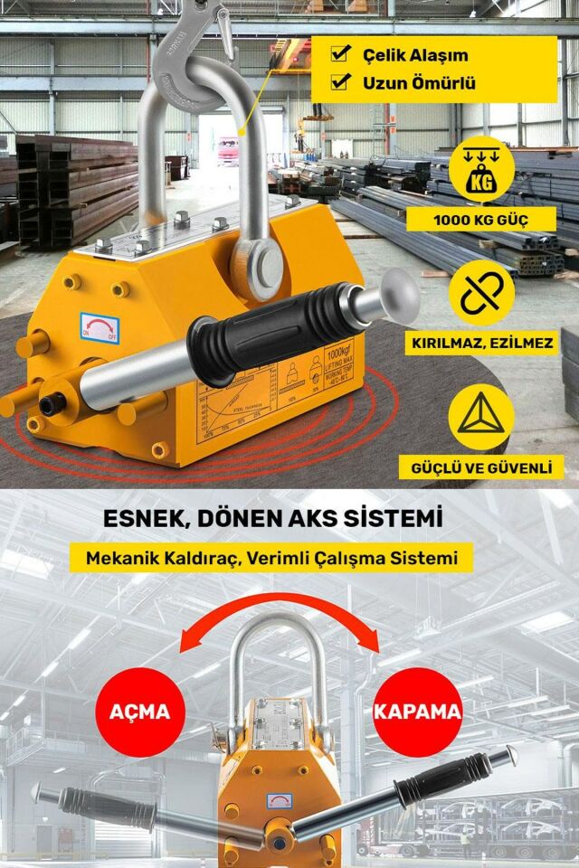 Yeni Nesil 1 Ton Kapasiteli Manyetik Kaldıraç Manyetik Mıknatıs Vinç N42 Güçlü Neodyum Mıktanıs
