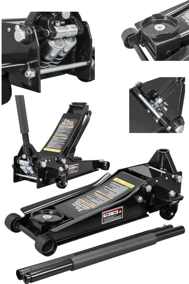 Hidrolik Ağır Hizmet Tipi Alçak Şase 3 Ton Kapasiteli Güçlendirilmiş Çift Piston Garaj Krikosu  47cm
