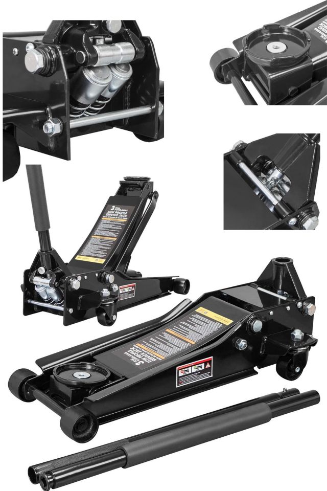 Paslanmaz Hidrolik Ağır Hizmet Tipi Alçak Şase 3 Ton Kapasiteli Çift Piston Garaj Krikosu Max 47 cm