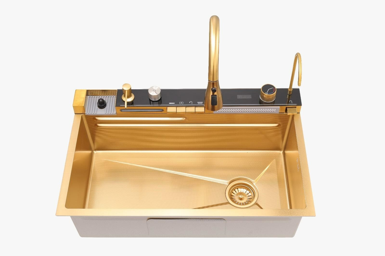 Gold Seri Ultra Teknolojik/Akıllı Evye Dijital Göstergeli, Çift Bataryalı, Şelaleli, Akıllı Eviye
