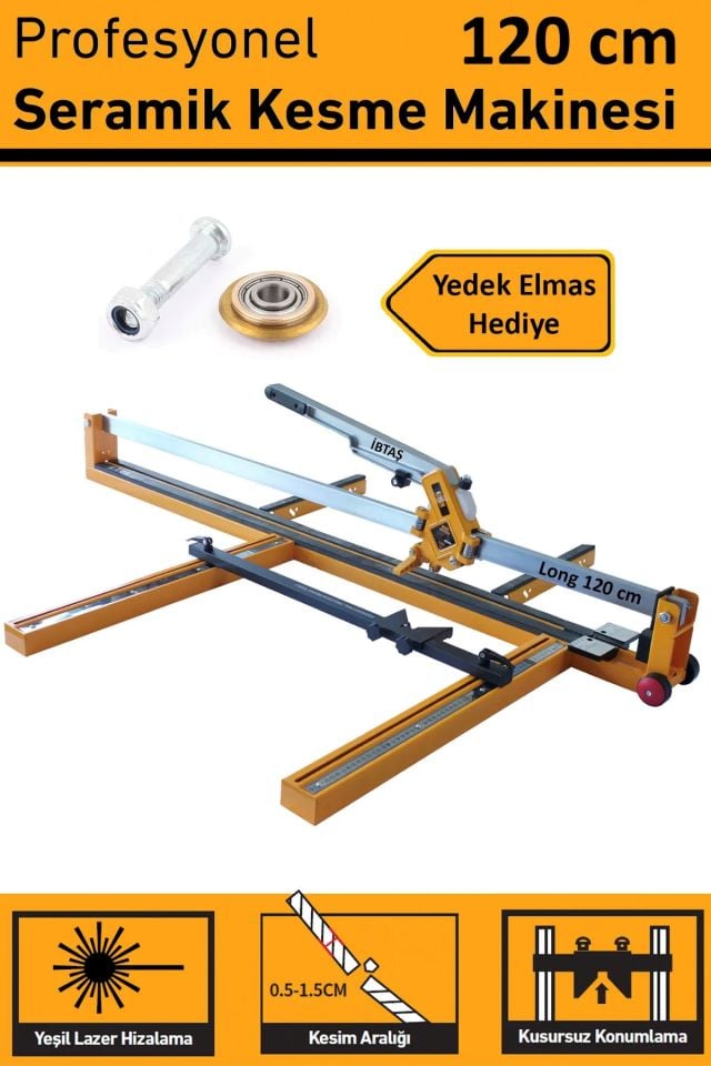 Long 120cm Granit ve Fayans Kesme Makinesi - Yeşil Lazerli, Yedek Elmas Ucu Hediyeli