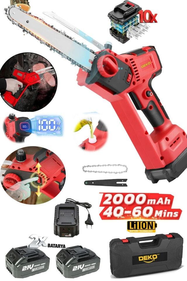 10 Pilli Çift Bataryalı Kömürsüz Seri Akülü Dal Budama Kesme Makinesi Otomatik Yağlamalı 20CM Pala