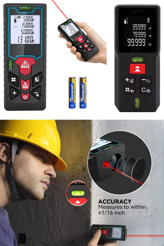 Lazerli Mesafe Ölçüm Cihazı 60mt Lazermetre Akıllı LCD Dijital Ekranlı Çift Terazili Mesafe Ölçer