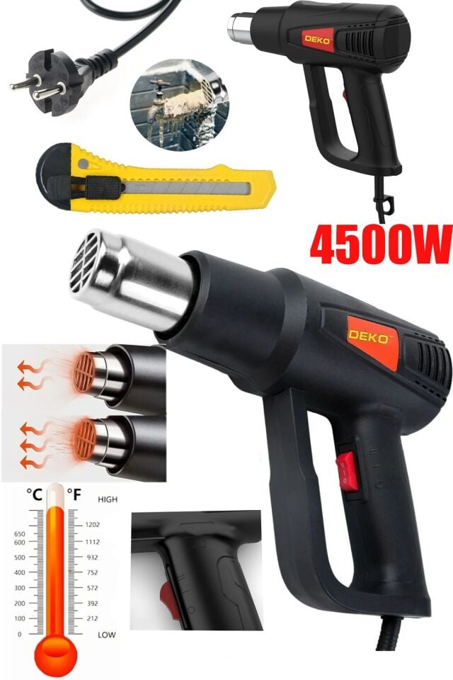 4500 Watt Darbeye Dayanıklı Bakır Sargılı Rezistans 2 kademeli Sıcak Hava Tabancası Isı Tabancası