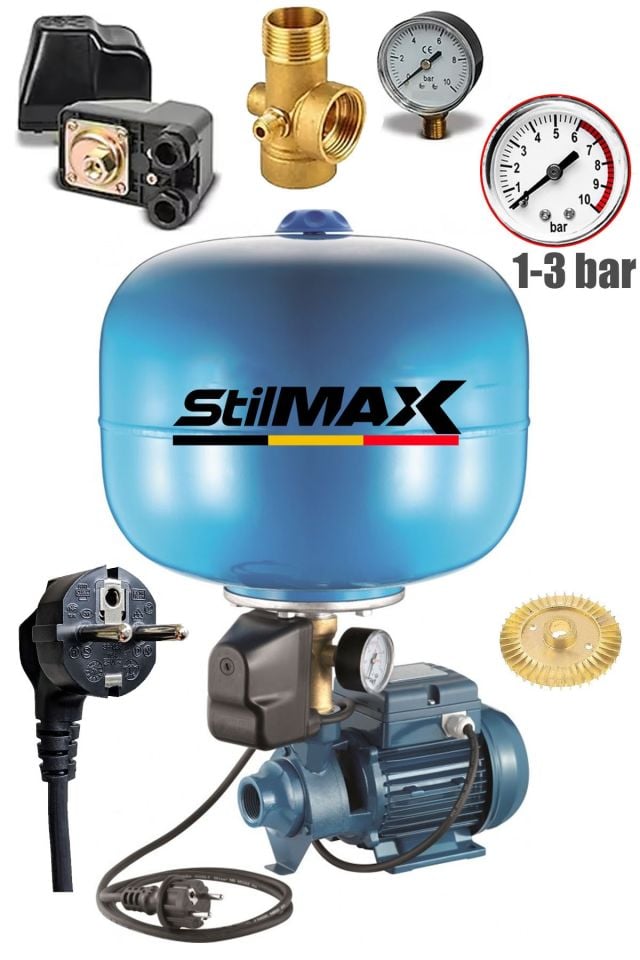 Bakır Sargılı 0.50HP SUS304 Paslanmaz Tank + 2 Kat 2 Daire Paket Hidrofor Otomatik Pompa Seti