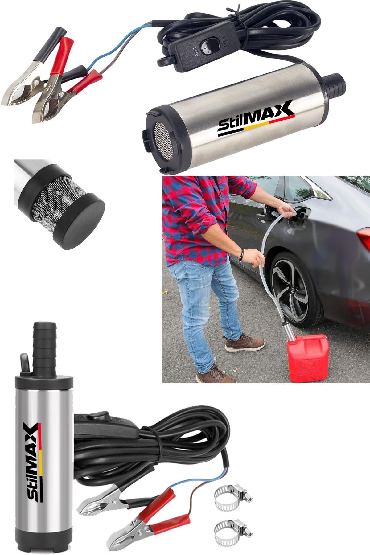 Paslanmaz Gövdeli Profesyonel Bakır Sargılı 12V Mini Mazot Sıvı Yağ Yakıt Aktarma Pompası 51mm Max
