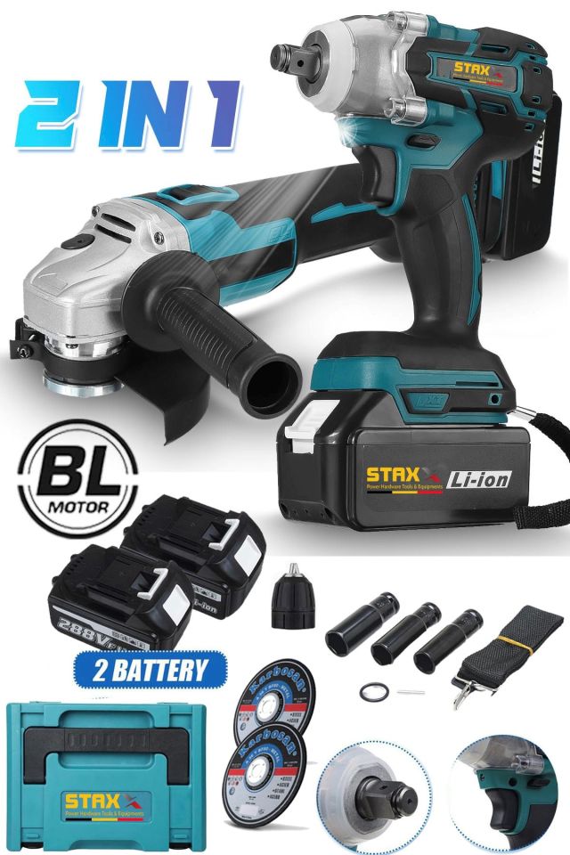 Çantalı 2li SüperTurbo BL Motor Şarjlı Taşlama Spiral Şarjlı Somun Sıkma Sökme Setli 58VF 2000Ah