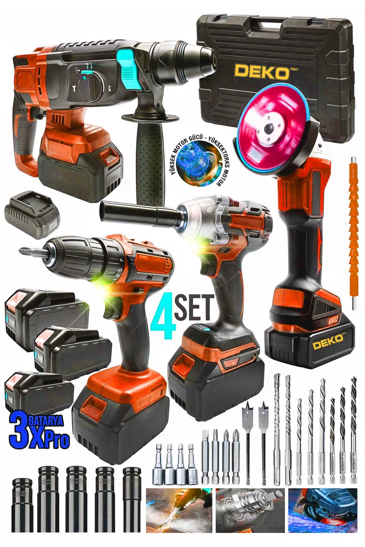 4'lü Set 21v 3.0ah Şarjlı Taşlama- Şarjlı Hilti-10mm Darbeli Şarjlı Matkap-şarjlı Somun Sıkma