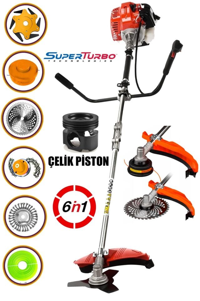 Güçlendirilmiş Çelik Pistonlu 20HPX Super Benzinli Yan Tırpan Ot Biçme Tırpanı 6IN1 Çok Başlıklı