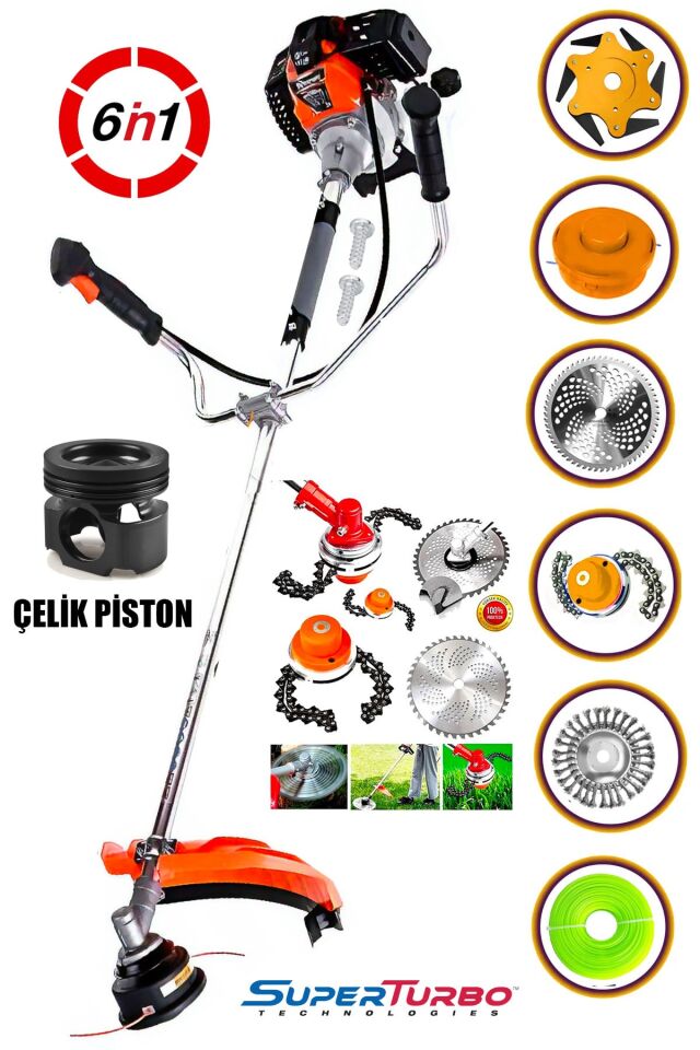 Güçlendirilmiş Çelik Pistonlu 20HPX Super Benzinli Yan Tırpan Ot Biçme Tırpanı 6IN1 Çok Başlıklı
