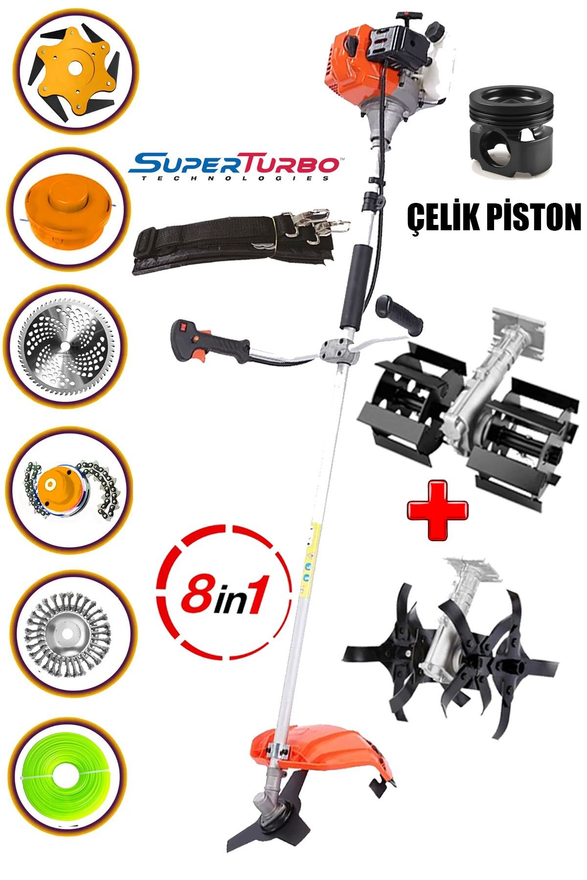Super Torklu 20HPX Benzinli Yan Tipi Tırpan Ot Çalı Biçme Toprak Çapalama Makinesi 2 Çapa 8 Parçalı