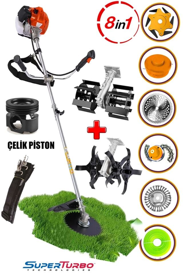 Super Torklu 20HPX Benzinli Yan Tipi Tırpan Ot Çalı Biçme Toprak Çapalama Makinesi 2 Çapa 8 Parçalı