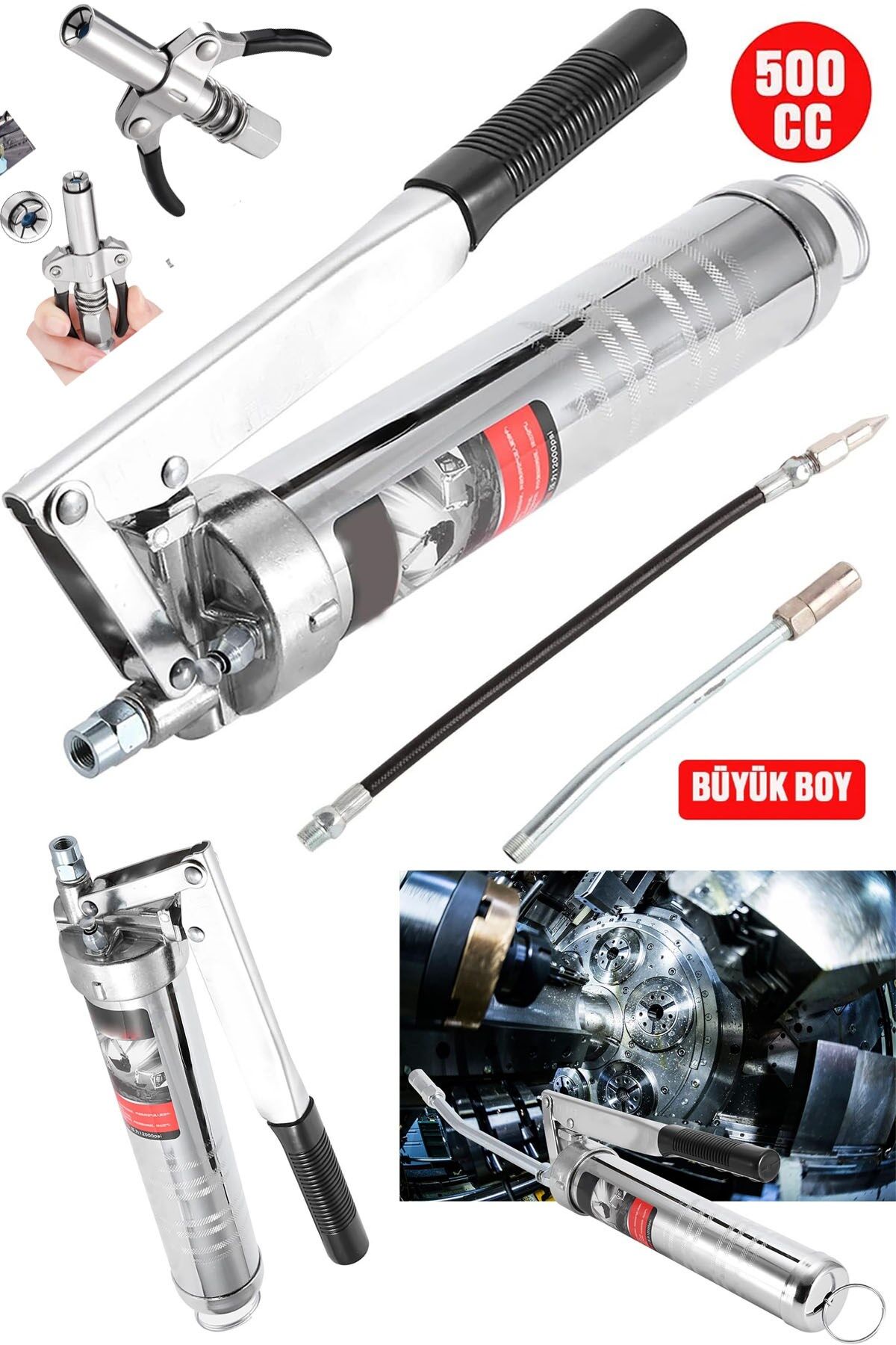 Profesyonel 500cc Gres Yağ Pompası – Endüstriyel Tip, Yüksek Basınçlı Tabanca + Çift Mandallı Gres