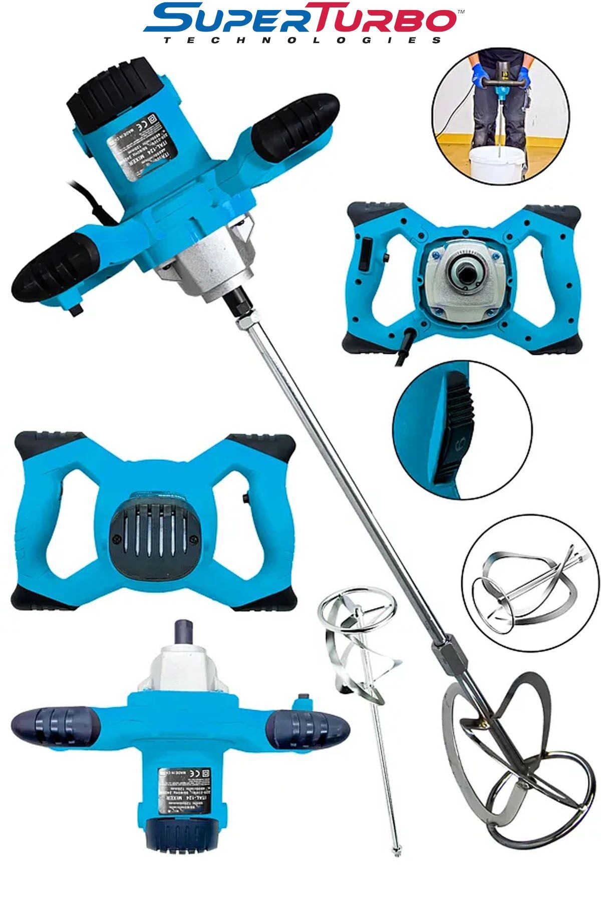 3000W Multi Bakır Sargılı Motor Elektrikli Mikser Boya Harç Karıştıcı 6 Kademe Devir Ayarlı