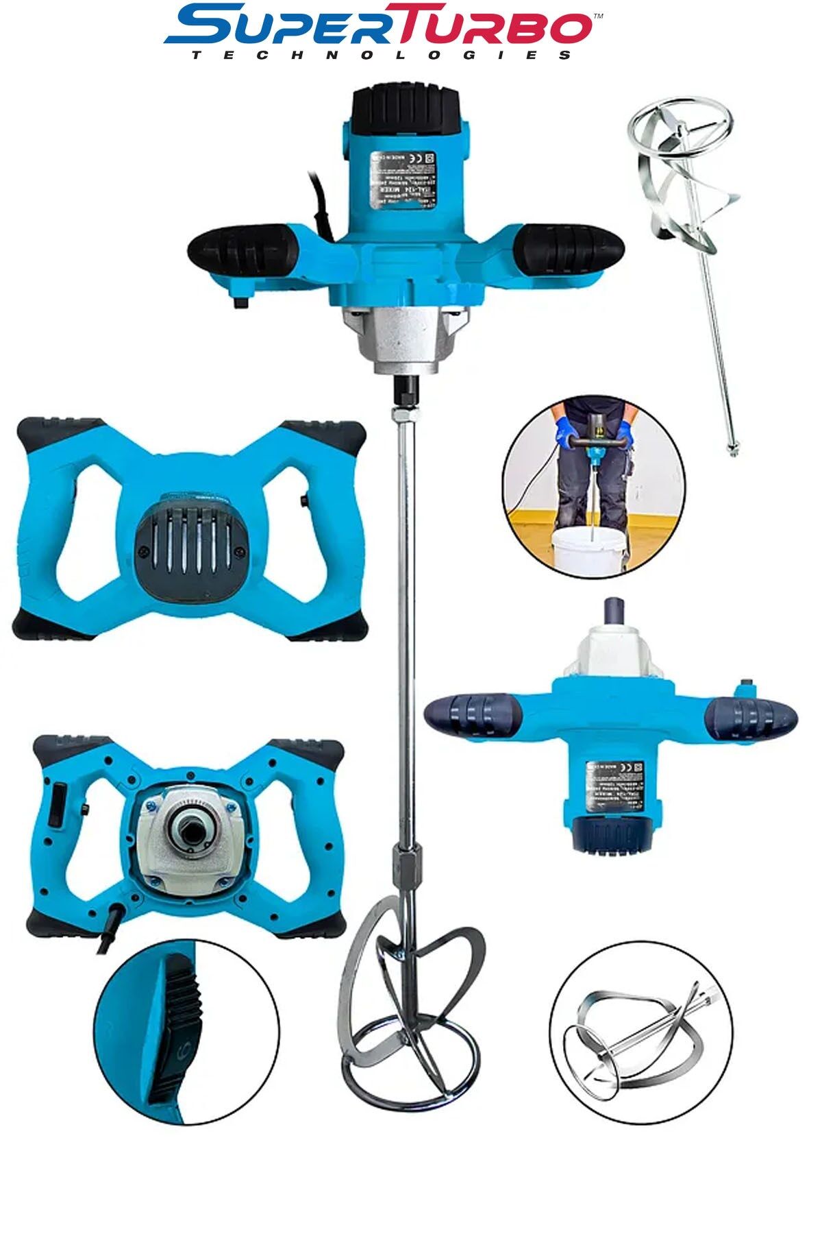 Superturbo 3000w Elektrikli Mikser – Dayanıklı Bakır Sargılı Motor, 6 Kademe Ayarlı Alçı Karıştırıcı