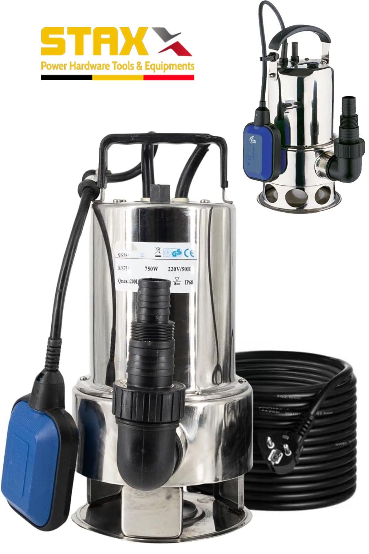 750W Şamandıralı Dalgıç Pompa – Paslanmaz Inox Gövdeli | Kirli ve Temiz Su Uyumlu Bakır Sargı Copper