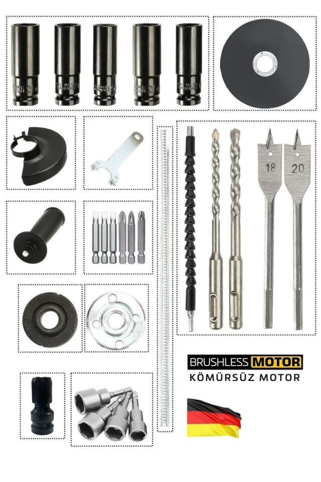 Muhteşem 5'li Set Kömürsüz Motor x3 Akülü Somun Sökme Sıkma Matkap Taşlama Kırıcı Dal Budama Makine