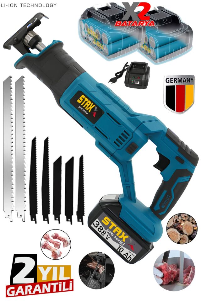 Kömürsüz Motor Yüksek Performans 388VF 10Ah Çift Akülü Şarjlı Tilki Kuyruğu Testere Ahşap Metal