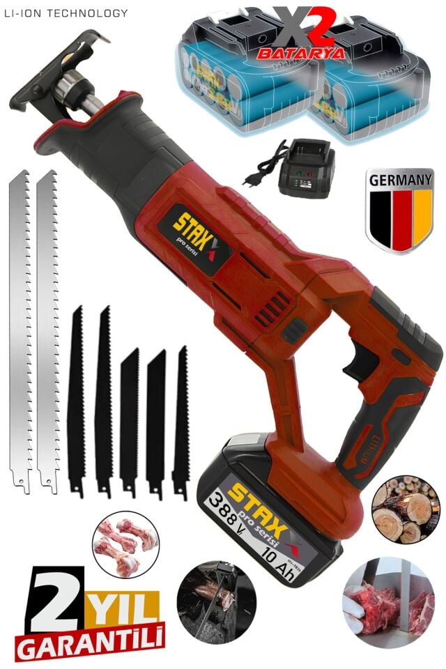 10 Pilli Lityum Profesyonel Seri Tuğla Beton Gaz Kesme Tilki Kuyruğu Testeresi 7 Bıçak Hediye