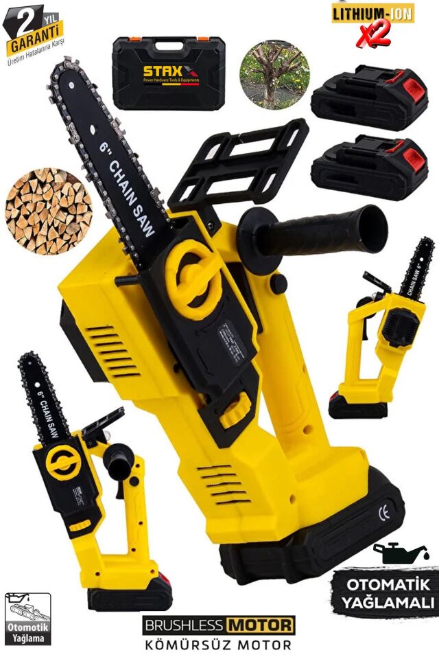 %100 Bakir Sargili Kömürsüz Seri 40VF Çift Akülü Dal Kesme Budama Testere Bıçkı Makinesi Yağ Pompalı