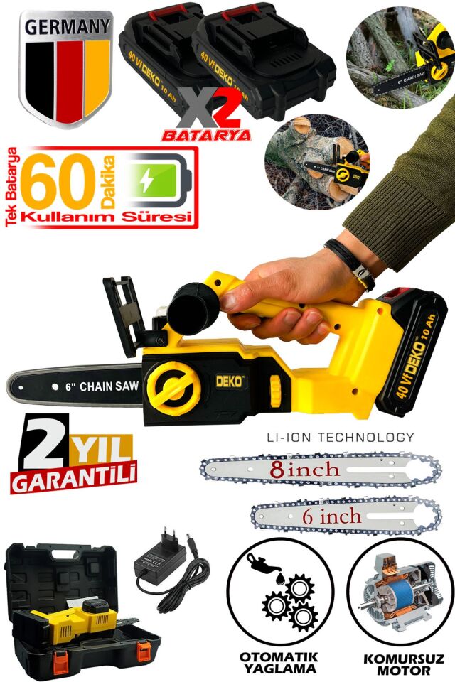 Çift Akülü Profesyonel Dal Budama Testeresi Şarjlı Ağaç Kesme Testeresi 40VF Çift Palalı Set