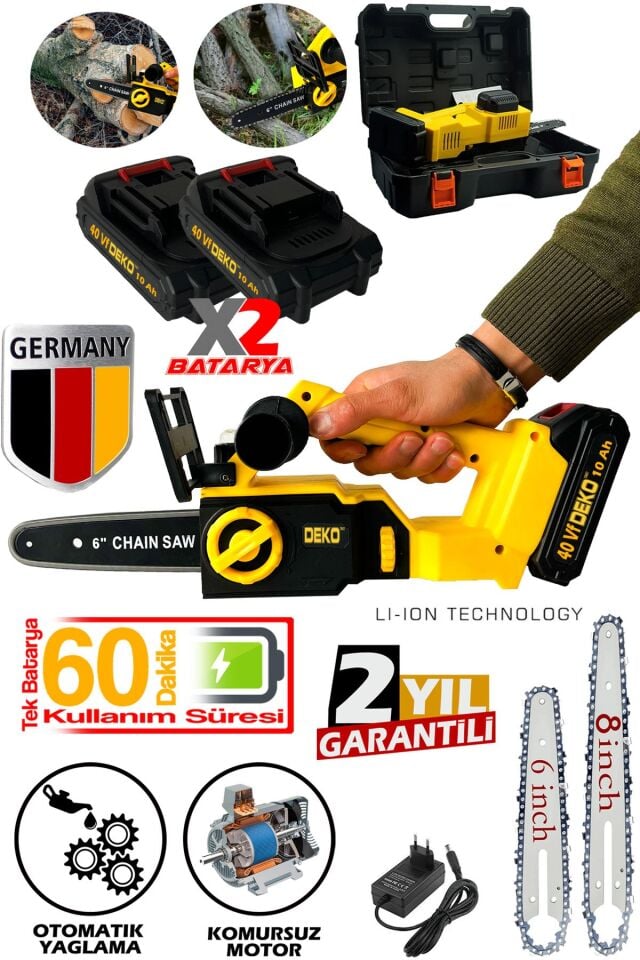 Çift Akülü Profesyonel Dal Budama Testeresi Şarjlı Ağaç Kesme Testeresi 40VF Çift Palalı Set