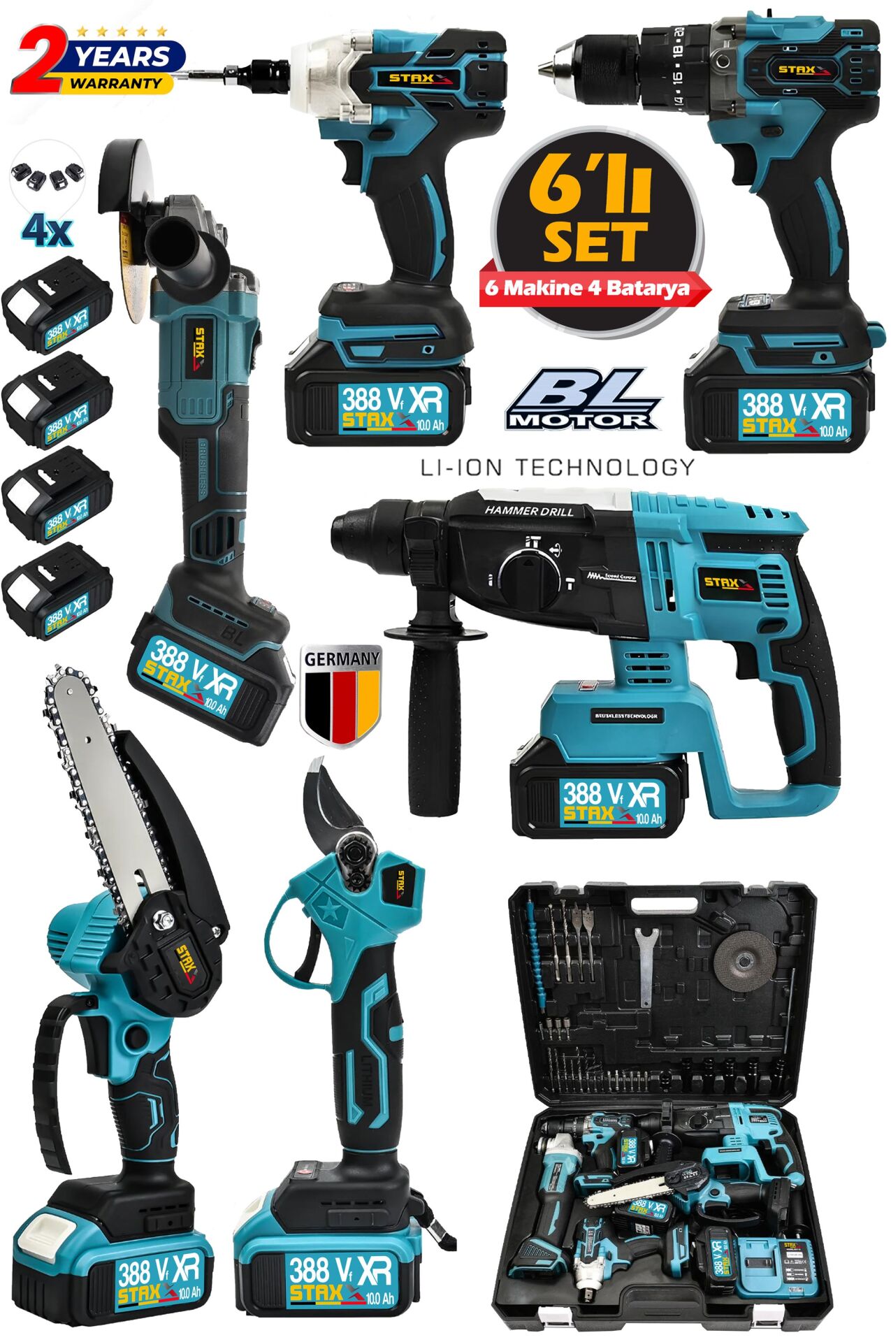 Muhteşem 6Lı Usta Set Bl Motor Kırıcı Delici +Taşlama + Matkap + Somun Sıkma Dal Budama & Dal Makası